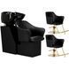 Комплект из парикмахерской передвижной мойки для волос Calissimo Avola Black с 2 поворотными креслами, смесителем и лейкой Черный ENZO-18389 фото 1