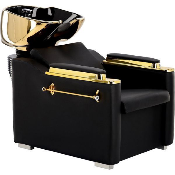 Передвижная керамическая золотистая раковина Berlin Calissimo с смесителем и лейкой для салона красоты Черно-золотой ENZO-13888 фото