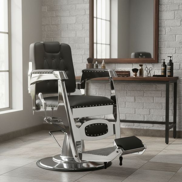 Перукарське крісло BarberKing Lancis гідравлічне екошкіра регульована спинка підніжка підголівник сталева основа 70 см ENZO-15071 фото