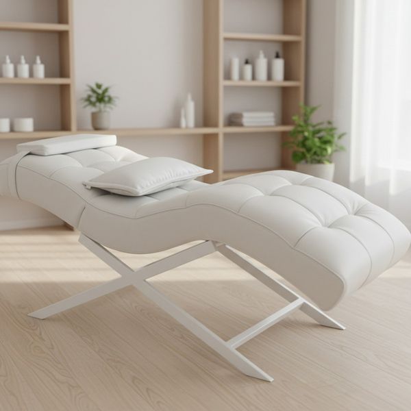 Косметическая кушетка из эко-кожи 185x70x60 см на серебристых ножках Cozzi STD-R Calissimo для наращивания ресниц Белая 3073025316 фото