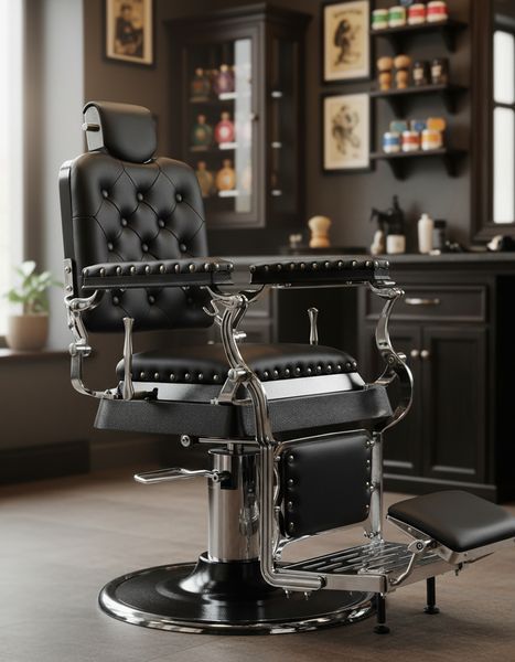 Перукарське крісло BarberKing Leonardo посилене гідравлічне професійна станція для барбершопа екошкіра сталева база ENZO-14919 фото