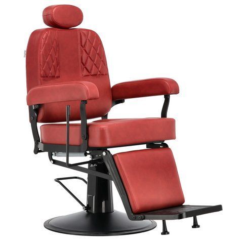 Парикмахерское гидравлическое кресло из эко-кожи с подставкой для ног Nestor BarberKing на круглой черной матовой базе Красный 3108409387 фото