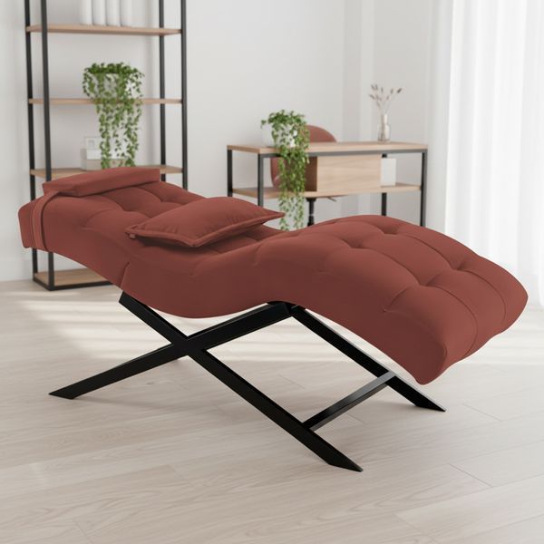 Косметическая бархатная кушетка 185x70x62 см на черных ножках Cozzi STD-R Calissimo для салона красоты Темно-розовая 3073025341 фото