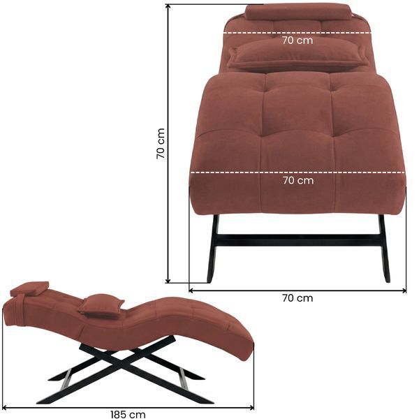 Косметическая бархатная кушетка 185x70x62 см на черных ножках Cozzi STD-R Calissimo для салона красоты Темно-розовая 3073025341 фото