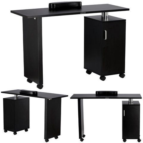 Маникюрный стол 45 x 119 x 79 см с подлокотником, тумбой с 3 полками Calissimo на колесиках для салона красоты Черный ENZO-23224 фото