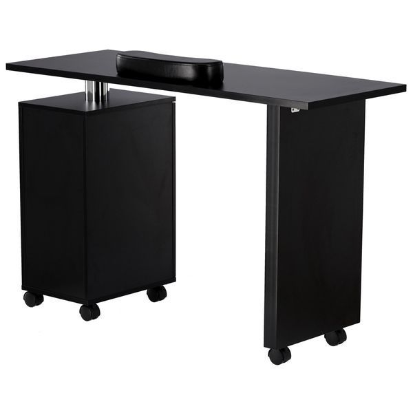 Маникюрный стол 45 x 119 x 79 см с подлокотником, тумбой с 3 полками Calissimo на колесиках для салона красоты Черный ENZO-23224 фото