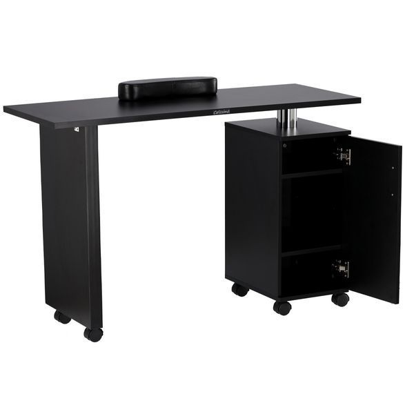 Маникюрный стол 45 x 119 x 79 см с подлокотником, тумбой с 3 полками Calissimo на колесиках для салона красоты Черный ENZO-23224 фото