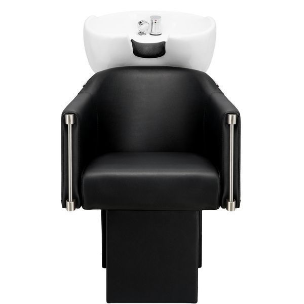 Комплект из парикмахерской керамической мойкой для волос Calissimo Lincoln Black 2 поворотными креслами, смесителем, лейкой Черный ENZO-17183 фото