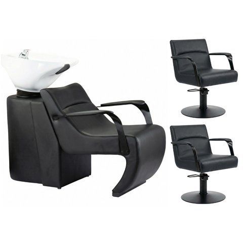 Комплект с парикмахерской белой мойкой и двумя креслами Nina Set Calissimo для парикмахерской Черное 3099292305 фото