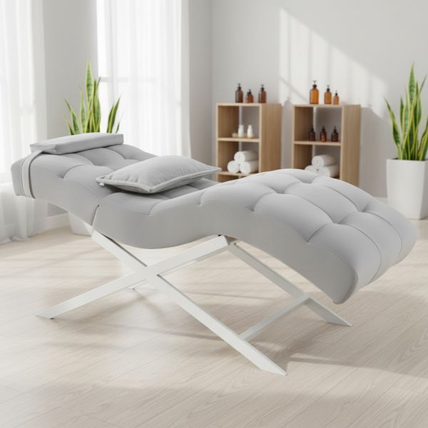 Косметическая бархатная кушетка 185x70x62 см на белых ножках и подушками Cozzi STD-R Calissimo для салона красоты Белая 3073025345 фото