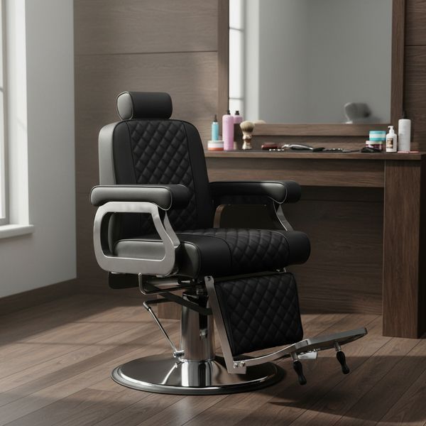 Парикмахерское кресло BarberKing Nilus нагрузка 200 кг гидравлическое регулируемая спинка подножка выдвижная подголовник база 70см ENZO-17006 фото