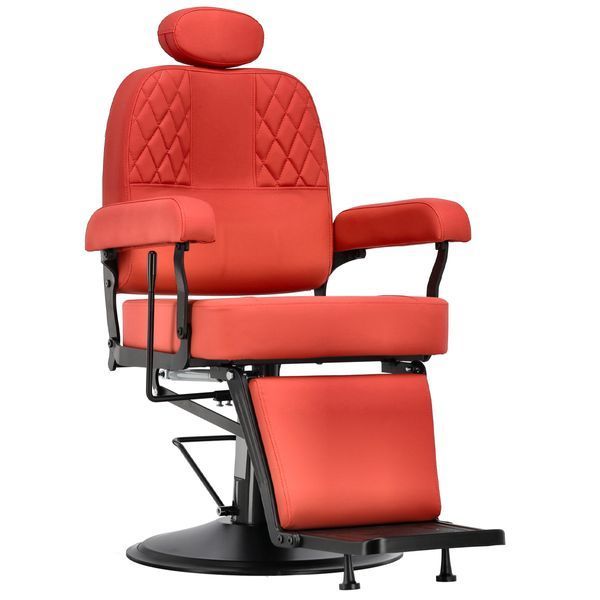 Парикмахерское гидравлическое кресло из эко-кожи с подставкой для ног Nestor BarberKing на круглой матовой базе Красный 3073025461 фото