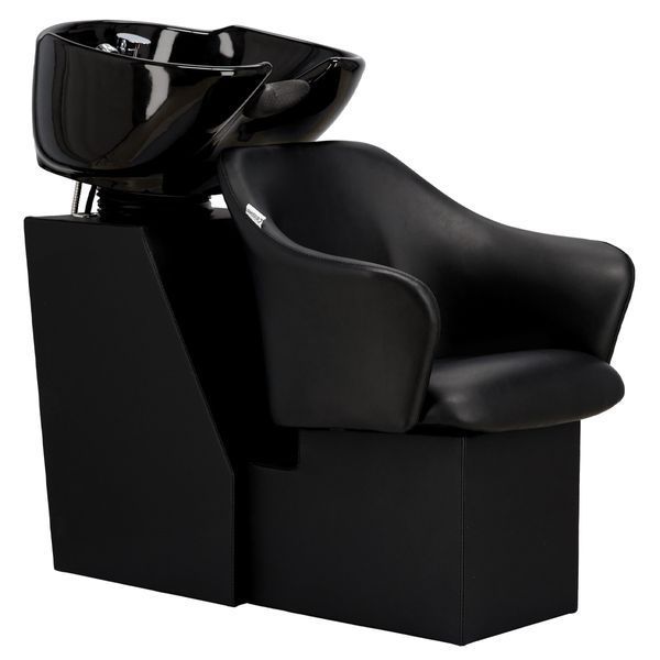Комплект из парикмахерской передвижной мойки для волос Calissimo Avola Black с 2 поворотными креслами, смесителем и лейкой Черный ENZO-18467 фото