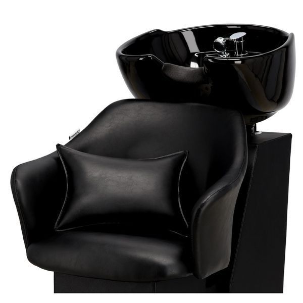 Комплект из парикмахерской передвижной мойки для волос Calissimo Avola Black с 2 поворотными креслами, смесителем и лейкой Черный ENZO-18467 фото