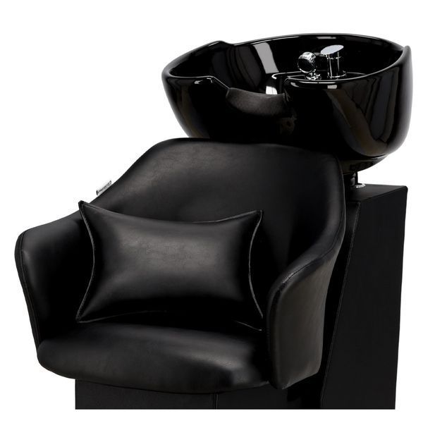 Комплект из парикмахерской передвижной мойки для волос Calissimo Avola Black с 2 поворотными креслами, смесителем и лейкой Черный ENZO-18467 фото