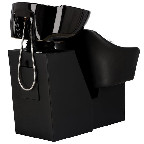 Комплект из парикмахерской передвижной мойки для волос Calissimo Avola Black с 2 поворотными креслами, смесителем и лейкой Черный ENZO-18467 фото