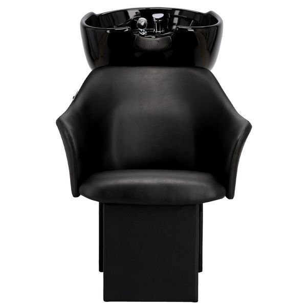 Комплект из парикмахерской передвижной мойки для волос Calissimo Avola Black с 2 поворотными креслами, смесителем и лейкой Черный ENZO-18467 фото