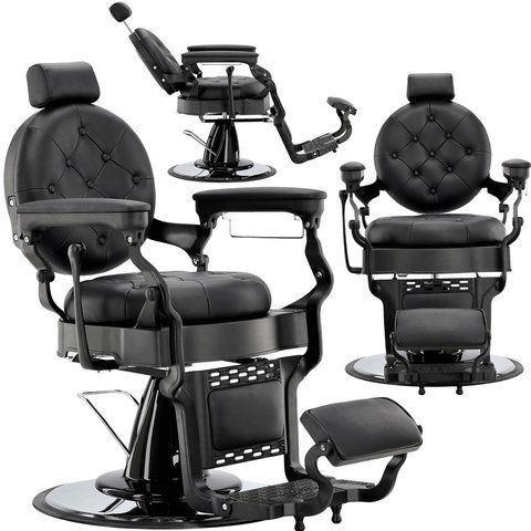 Гидравлическое парикмахерское кресло из эко-кожи Жемчуг Barberking с выдвижным подголовником для салона или барбершопа Черный ENZO-18352 фото