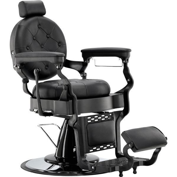 Гідравлічне перукарське крісло з еко-шкіри Перли Barberking з висувним підголівником для салону або барбершопа Чорний ENZO-18352 фото
