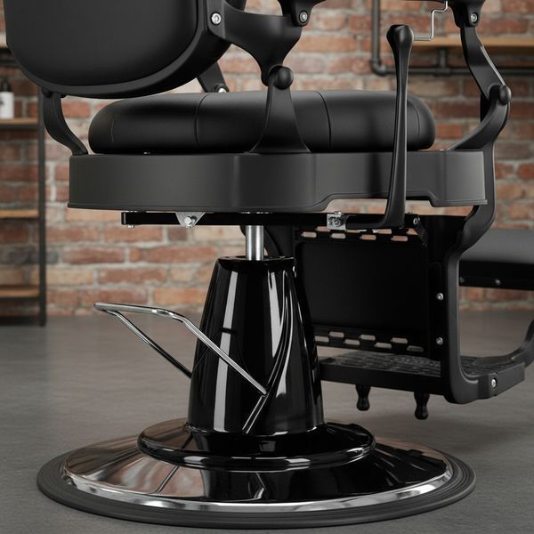Гідравлічне перукарське крісло з еко-шкіри Перли Barberking з висувним підголівником для салону або барбершопа Чорний ENZO-18352 фото