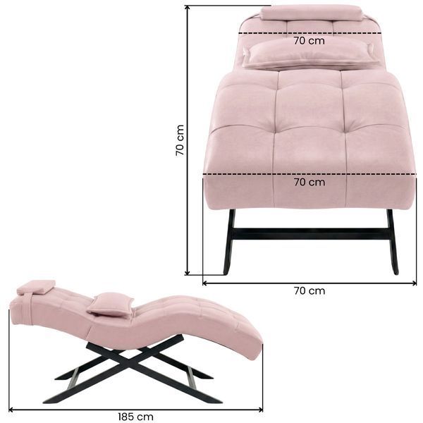 Зручна кушетка з еко-шкіри 185x70x60 см на чорних ніжках Cozzi STD-R Calissimo для нарощування вій Рожева 3073025313 фото