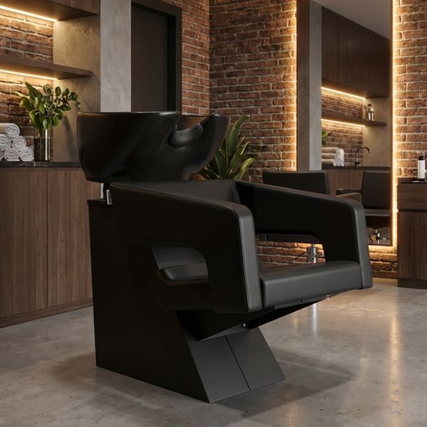 Набір з перукарської керамічною мийкою для волосся Calissimo Hana Black 2-ма поворотними кріслами, змішувачем, лійкою Чорний ENZO-16012 фото
