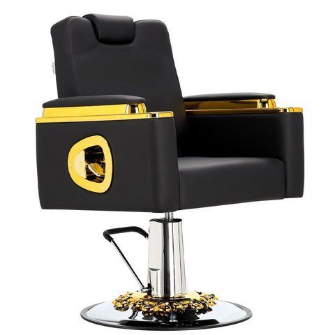 Перукарське крісло з гідравлічним поворотом Midas Barberking підголівником і без підставки для ніг Чорно-золотисте 3073025473 фото