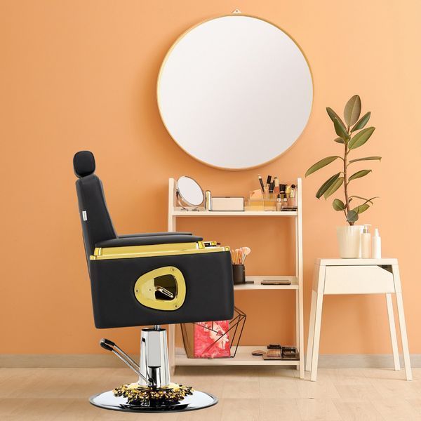 Перукарське крісло з гідравлічним поворотом Midas Barberking підголівником і без підставки для ніг Чорно-золотисте 3073025473 фото